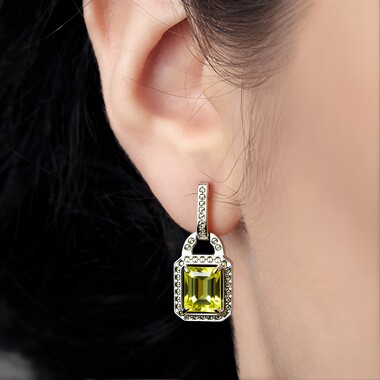 Boucles d'oreilles en argent et Citrine jaune citron (Annette classic)