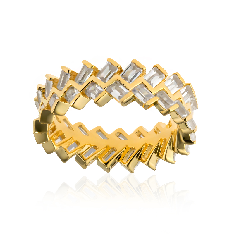 Anello Chic in argento placcato oro con zircone, design moderno