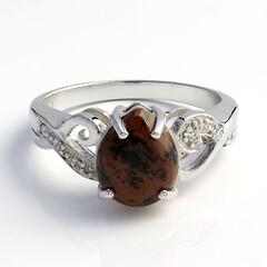 Anello in argento con Ossidiana Mogano