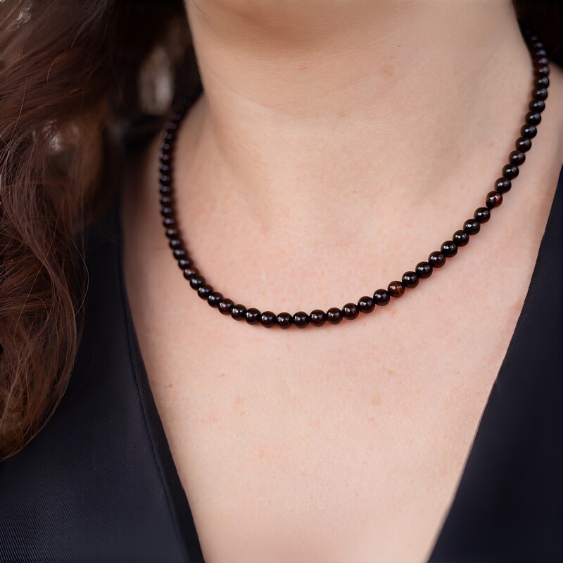 Rotes Tigerauge-Silberhalskette