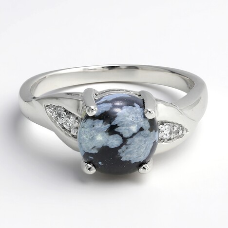 Anello in argento con Ossidiana Fiocco di Neve