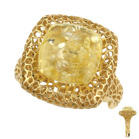 Zilveren ring met een Baltische citroen barnsteen (dagen)