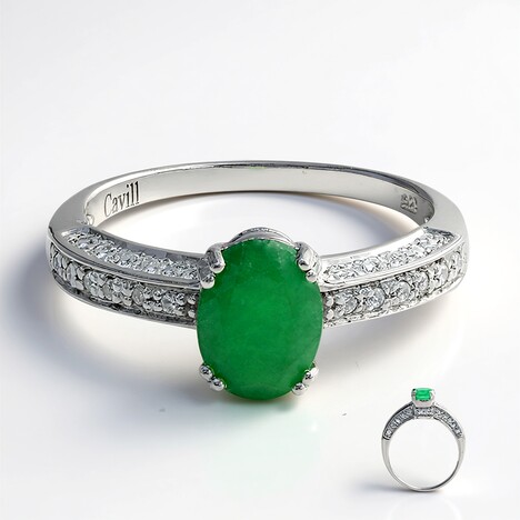 Anello placcato in platino con Smeraldo Bahia