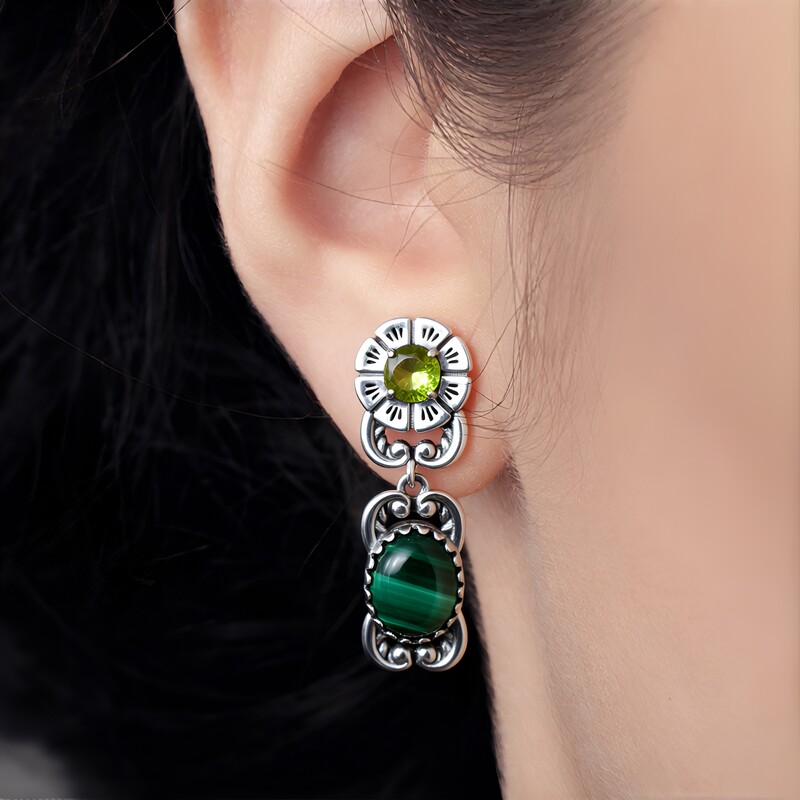 Malachit-Silberohrringe (Desert Chic)