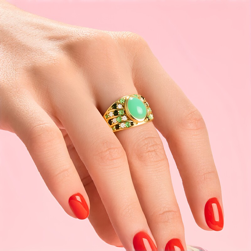 Zilveren ring met een chrysopraas (KM by Juwelo)