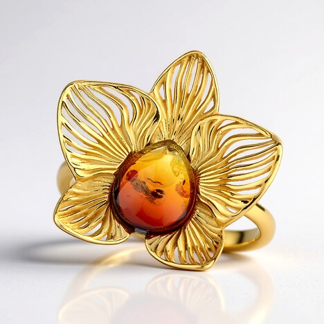 Anello in argento con Ambra Sunrise Baltica (dagen)