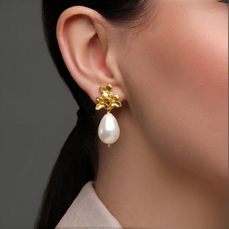 Orecchini in argento con Perla d'Acqua Dolce Bianca (Joias do Paraíso)