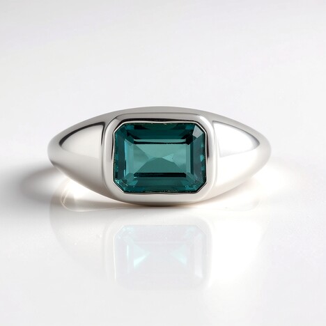 Bague en argent et Fluorite bleu pétrole