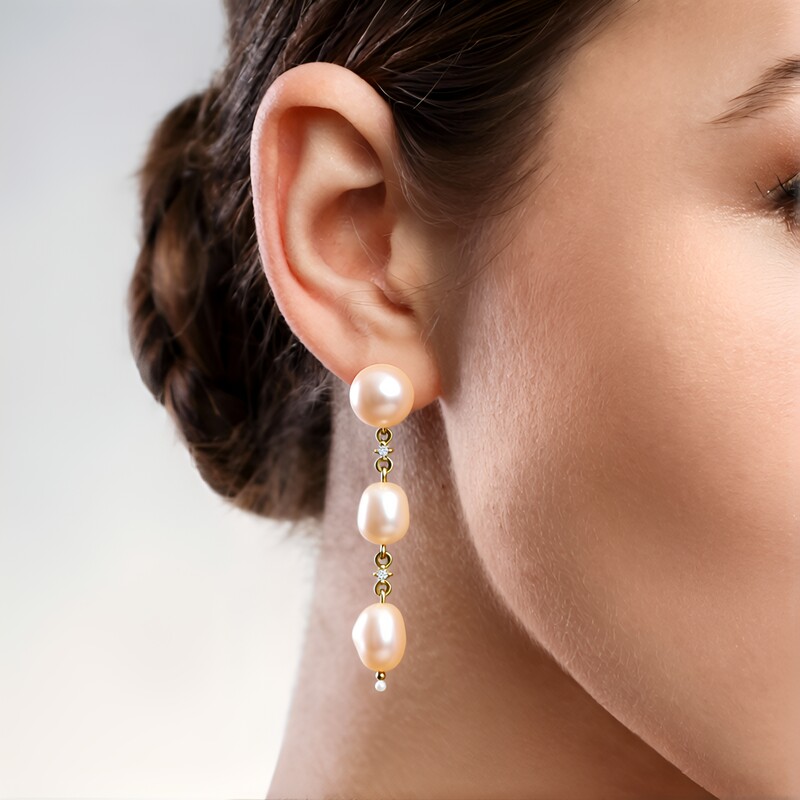 Orecchini in argento con Perla d'Acqua Dolce Arancione (TPC)
