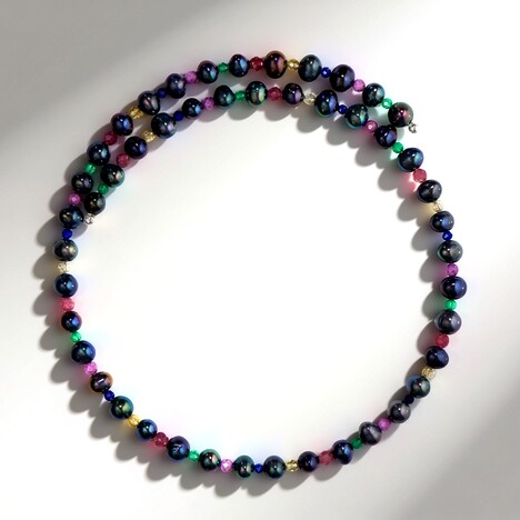 Collier ras du cou en acier et Perles de culture d’eau douce noires (Riya)