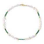 Zilveren halsketting met witte kwartskristallen