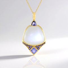 Collana in argento con Pietra di Luna Bianca (KM by Juwelo)