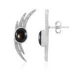 Boucles d'oreilles en argent et Saphir étoilé noir (de Melo Essence)