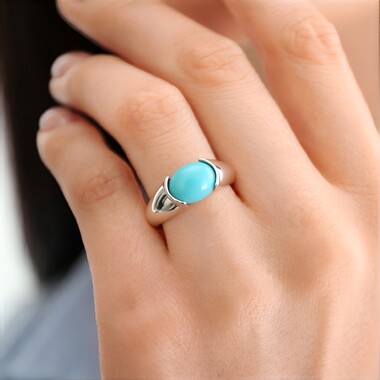 Bague en argent et Turquoise bleue de Mohavie