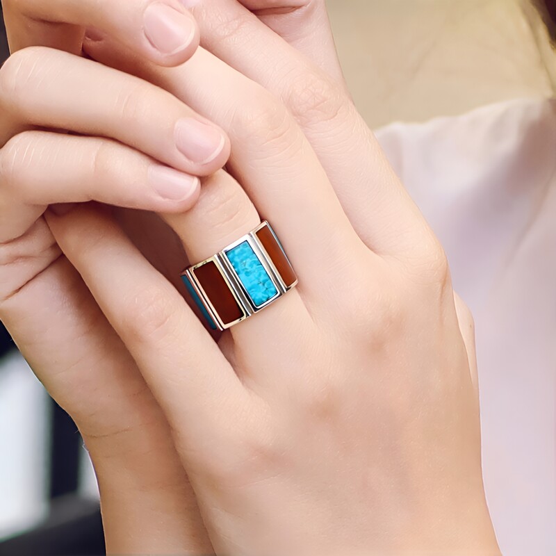 Anello in argento con Turchese Kingman Mohave Blu (Jones Lee)