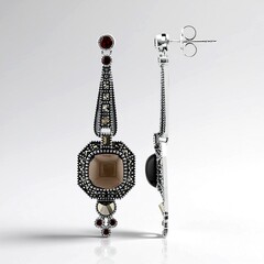 Boucles d'oreilles en argent et Quartz fumé (Annette classic)