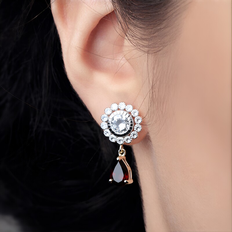 Garnet Silver Earrings