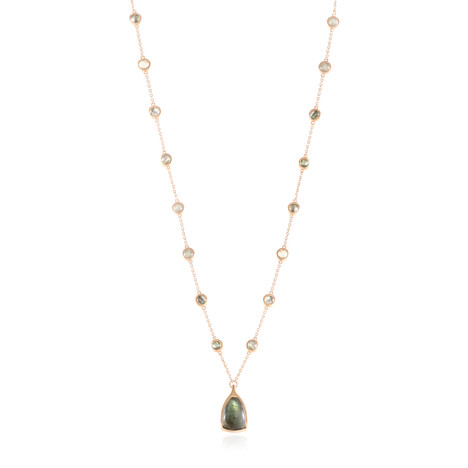 Zilveren halsketting met een Groene Minary Labradoriet (KM by Juwelo)