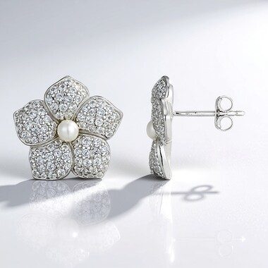 Orecchini in argento con Perla d'Acqua Dolce Bianca (Adela Silber)