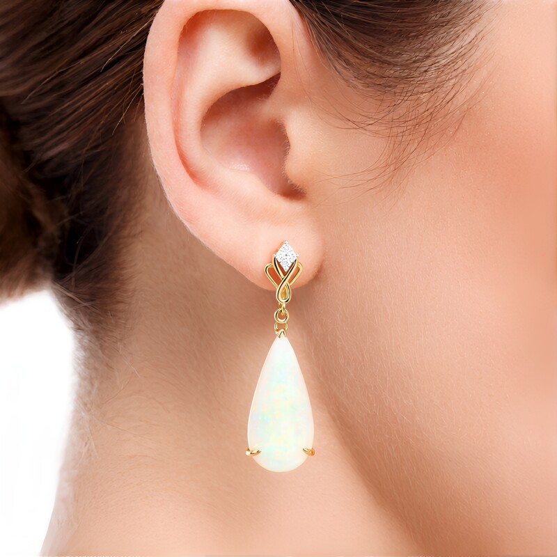 18K Brazilian White Opal Gold Earrings