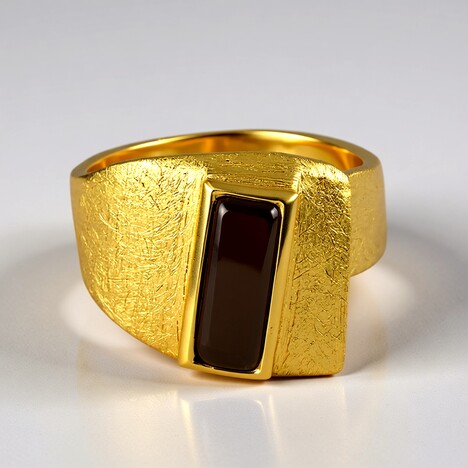 Anello placcato in oro con Quarzo Fumè (MONOSONO COLLECTION)